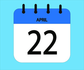 April 22th blue calendar icon for days of the month