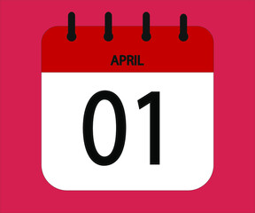 April 01th red calendar icon for days of the month