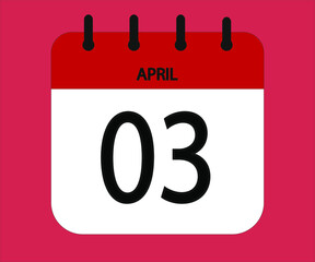 April 03th red calendar icon for days of the month