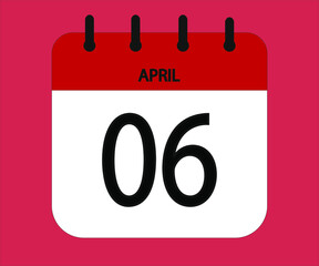 April 06th red calendar icon for days of the month