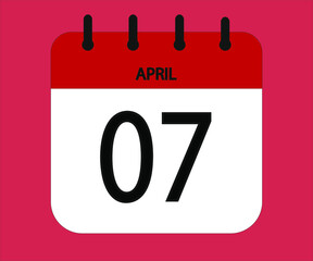 April 07th red calendar icon for days of the month