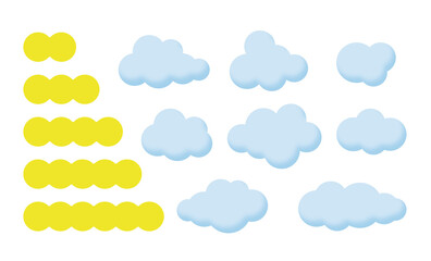 Set of cute decorative icons of clouds and geometric shapes.