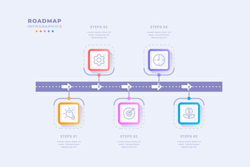 Professional roadmap infographic template with five steps design illustration