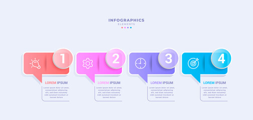 Four steps concepts message diagram business infographic template. glassmorphism style. creative design