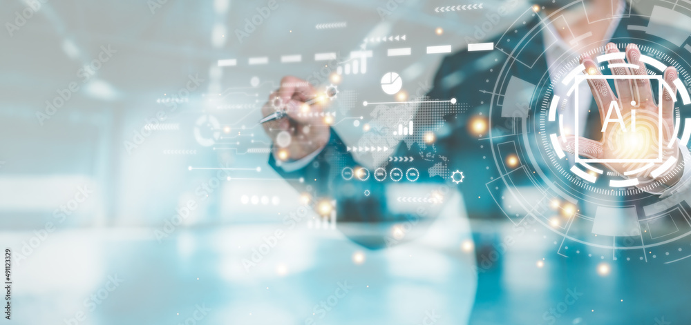 Fototapete Digital transformation technology strategy, IoT, internet of things. transformation of ideas and the adoption of technology in business in the digital age, enhancing global business capabilities. Ai