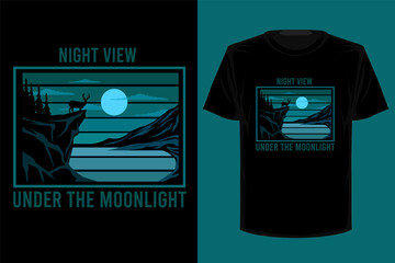Night view under the moonlight retro vintage t shirt design