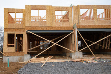 frame exterior walls of a new plywood house