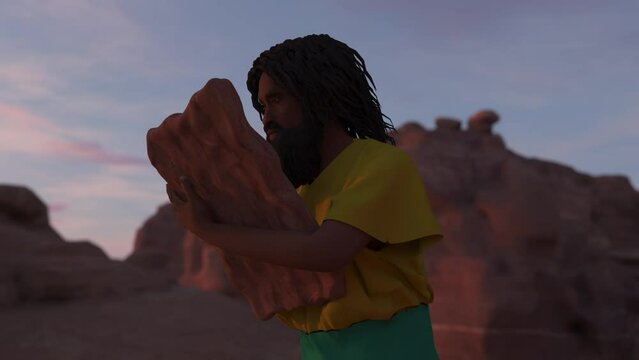 3D render animation Moses writing the 10 commandments