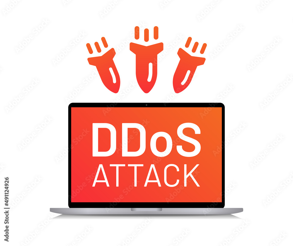 Aufkleber DDos attack on computer laptop vector illustration.