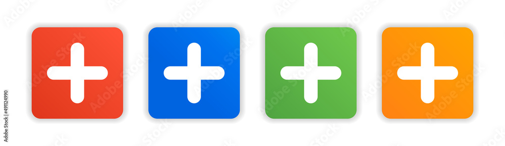 Poster Plus icon set. Add symbol vector in colorful design.