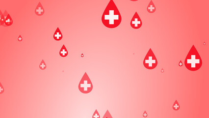Medical health cross white on red blood drop pattern background. Abstract healthcare for World Blood Donor Day.