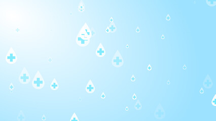 Medical health cross white on blue sanitizer drop pattern background. Abstract healthcare clean and Hygiene concept.