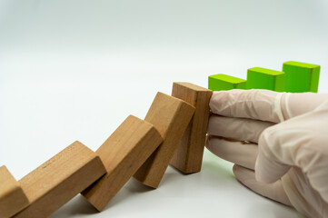 Stop the dominoes of building blocks. Stock Stop Loss and Take Profit. Financial investment...