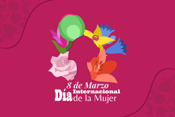 Translation:March 8, International Women's Day. happy international women's day (Día Internacional de la Mujer) vector illustration