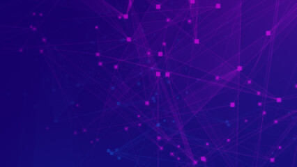 Abstract purple violet and blue polygon tech network with connect technology background. Abstract dots and lines texture background. 3d rendering.