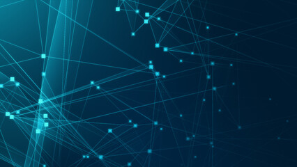 Obraz premium Abstract blue green polygonal 3d rendering network technology background.