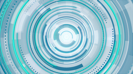Circle white blue and green neon lines technology Hi-tech bright background. Abstract graphic digital future scifi concept design.