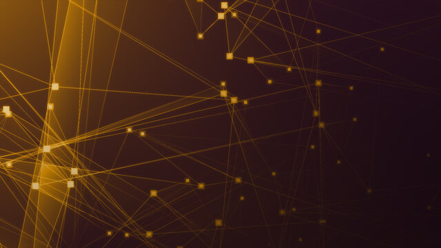 Abstract orange polygonal 3d rendering network technology background. © Papapig