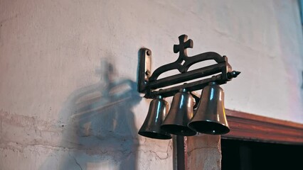 Christian Church Triple Wall Hung Sacristy Bell with Simple Crucifix Ornament