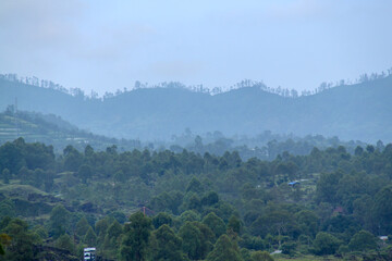 mountains in the fog