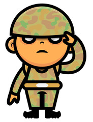 Cartoon illustration of Soldier with salute gesture get ready to war, best for sticker, mascot, and logo with world war themes