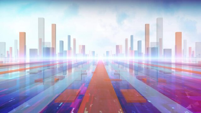 Clean cube corporate background is a motion graphics background. Technology cubes and ground, blue sky and white clouds constantly changing, colored ground and background keep moving forward.