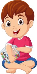 Cartoon little boy with candy balls