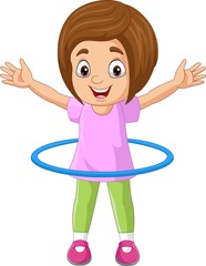 Cartoon little girl twirling hula hoop