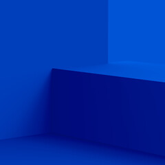 Abstract 3d blue cube and box podium minimal scene studio background.