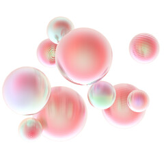 Abstract 3d object metal balls pink orange gradient colors background.