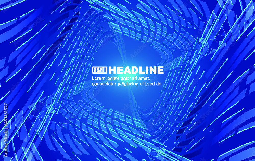 Poster extending into the distance converging blue polygons and lines