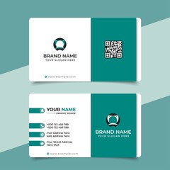 Fototapeta premium Green modern creative business card and name card, horizontal simple clean template vector design