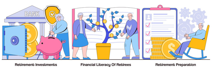 Retirement Investments, Financial Literacy of Retirees, and Retirement Preparation Illustrated Pack