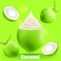 Coconut Yogurt Ice Cream.illustration vector
