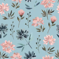 Wall murals Pastel Seamless pattern with cute delicate pastel flowers in watercolor style isolated on white background.