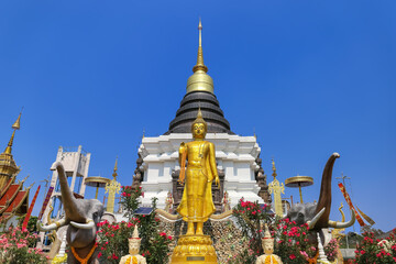 Standing Buddha image, Wat Buak Krok, Southern Saraphi, Chiang Mai, Thailand - obrazy, fototapety, plakaty