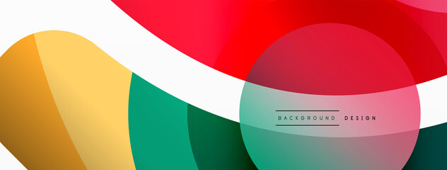 Obraz premium Abstract background with color geometric shapes. Beautiful minimal backdrop with round shapes circles and lines. Geometrical design. Vector illustration