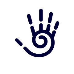 Illustration of Simple Hand with Five Fingers, and Spiral Design Abstract Element on White Backdrop