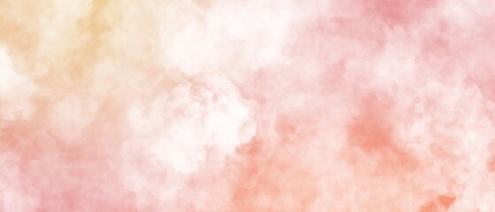 抽象背景横長バナー）オレンジのグラデーションの空に雲　幻想的　テンプレート　カラフル　イースター