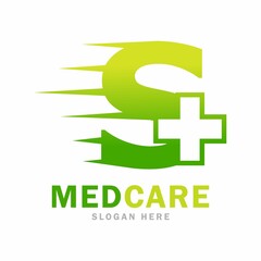Abstract letter S plus with medical fast vector design logo. this is cross or plus for symbol health logo