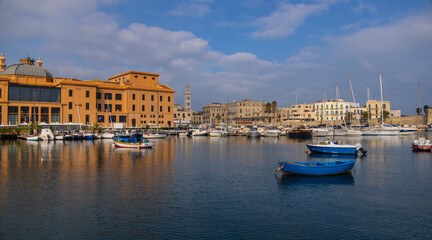 Fototapeta na wymiar Fishing boats in the harbor of Bari at the Italian coast - travel photography