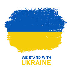 Obraz premium Ukraine flag design. We stand with Ukraine banner sign. Paint brush with colors of Ukraine flag. The message for war in Ukraine.