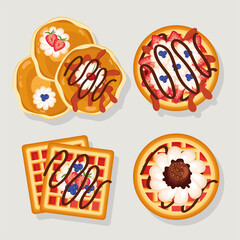 four waffles and pancakes