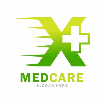 Abstract letter X plus with medical fast vector design logo. this is cross or plus for symbol health logo