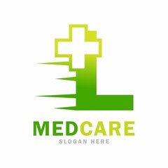 Fototapeta premium Abstract letter L plus with medical fast vector design logo. this is cross or plus for symbol health logo