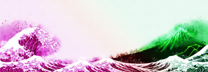 神奈川沖浪裏＆凱風快晴　水彩ロングバージョン　その4