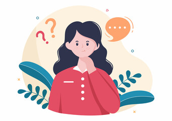 People Thinking to Make Decision, Problem Solving and Find Creative Ideas with Question Mark in Flat Cartoon Background for Poster Illustration