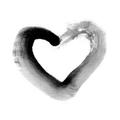 Black ink draw heart on white paper background.