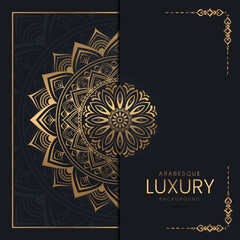 Luxury ornamental mandala background design with golden  color arabesque and floral corner frame Arabic Islamic east style