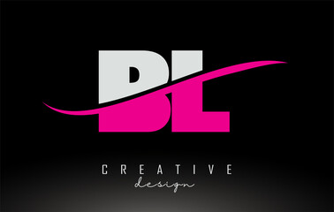 BL B L White and Pink Letter Logo with Swoosh.